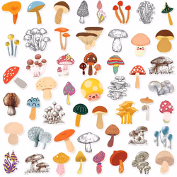 50 mushroom stickers water bottles, cute hydrofoil stickers, waterproof vinyl aesthetics laptop mobile phone stickers for young children.