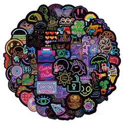 100 Pcs Cute Neon Style Stickers for Kids Waterproof Vinyl Stickers for Hydroflask, Phone, Skateboard, Laptop Sticker Packs f ...