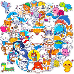 50Pcs children's animal stickers, kettle cute reward stickers, laptop vinyl waterproof stickers, bumpers, skateboards, animal stickers.