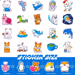 50Pcs children's animal stickers, kettle cute reward stickers, laptop vinyl waterproof stickers, bumpers, skateboards, animal stickers.