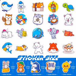 50Pcs children's animal stickers, kettle cute reward stickers, laptop vinyl waterproof stickers, bumpers, skateboards, animal stickers.