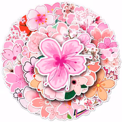 50Pcs cherry blossom stickers vinyl stickers, suitable for water bottles, laptops, mobile phone diaries, mug decals for child ...