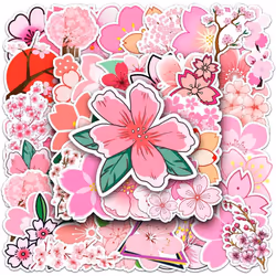 50Pcs cherry blossom stickers vinyl stickers, suitable for water bottles, laptops, mobile phone diaries, mug decals for children and adolescents.