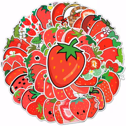 50 cute children strawberry stickers fruit vinyl stickers, suitable for water bottles, computers, cell phones, diaries, mugs, ...