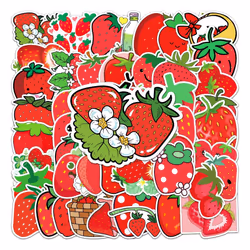 50 cute children strawberry stickers fruit vinyl stickers, suitable for water bottles, computers, cell phones, diaries, mugs, youth stickers.