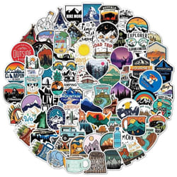 100 funny hiking camping waterproof sticker kettle, vinyl aesthetic colorful Ins wind sticker notebook skateboard luggage compartment perfect gift