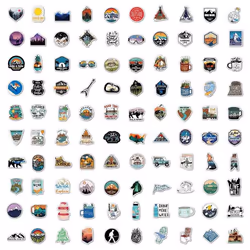 100 funny hiking camping waterproof sticker kettle, vinyl aesthetic colorful Ins wind sticker notebook skateboard luggage compartment perfect gift