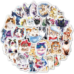 50 waterproof stickers for cats and kittens are suitable for water bottles, vinyl beautiful colorful Ins wind  decals notebook skateboard suitcase.