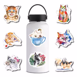 50 waterproof stickers for cats and kittens are suitable for water bottles, vinyl beautiful colorful Ins wind  decals notebook skateboard suitcase.