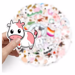 Cute cow stickers are suitable for children and teenagers, cartoon waterproof vinyl stickers computer cups bicycle suitcases mobile phone car.