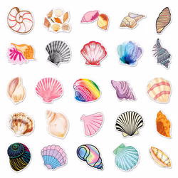 Purple Pink Sea Shells Waterproof Vinyl Stickers of 50-Suitable for Laptop Travel Case Notebook Phone Car Scrapbook Water Bottle Bike Decals