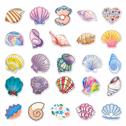 Purple Pink Sea Shells Waterproof Vinyl Stickers of 50-Suitable for Laptop Travel Case Notebook Phone Car Scrapbook Water Bottle Bike Decals