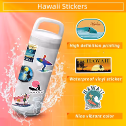 100pcs Waterproof Hawaii Stickers Pack,Summer Aloha Beach Vinyl Stickers for Luggage Laptop Hydroflask Water BottlesHawaii Decals for Teens