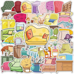 50pcs Cartoon Furniture table chair stickers Waterproof Vinyl Stickers Cute Funny Stickers for Laptop Tablet Phone Hydroflasks Water Bottle Bike