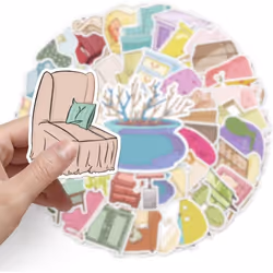 50pcs Cartoon Furniture table chair stickers Waterproof Vinyl Stickers Cute Funny Stickers for Laptop Tablet Phone Hydroflasks Water Bottle Bike