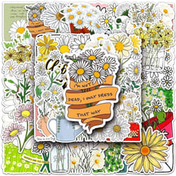 50pcs Daisy Flower Stickers Waterproof Vinyl Stickers Cute Funny Stickers for Laptop Tablet Phone Hydroflasks Water Bottle Bike Luggage Computer