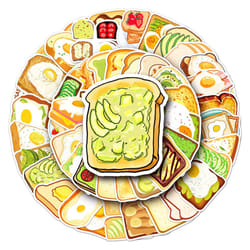 50pcs Different Toast Stickers Waterproof Vinyl Stickers Cute Funny Stickers for Laptop Tablet Phone Hydroflasks Water Bottle Bike Luggage Computer