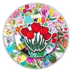 50pcs Tulip Flower Stickers Waterproof Vinyl Stickers Cute Funny Stickers for Laptop Tablet Phone Hydroflasks Water Bottle Bike Luggage Computer