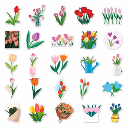 50pcs Tulip Flower Stickers Waterproof Vinyl Stickers Cute Funny Stickers for Laptop Tablet Phone Hydroflasks Water Bottle Bike Luggage Computer
