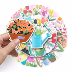 50pcs Tulip Flower Stickers Waterproof Vinyl Stickers Cute Funny Stickers for Laptop Tablet Phone Hydroflasks Water Bottle Bike Luggage Computer
