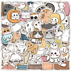 60Pcs Cartoon Cat Stickers for Kids Vinyl Waterproof Animals Stickers for Water Bottle Laptop Skateboard Bicycle Luggage Guitar Cup Decals