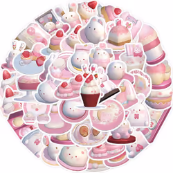 49Pcs Kawaii Stickers Pack,Waterproof Vinyl Pink Rabbit Stickers for Laptop Water Bottle Hydro Flask Scrapbooking Journaling, ...