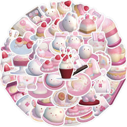 49Pcs Kawaii Stickers Pack,Waterproof Vinyl Pink Rabbit Stickers for Laptop Water Bottle Hydro Flask Scrapbooking Journaling,Aesthetic Cute Sticker