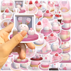 49Pcs Kawaii Stickers Pack,Waterproof Vinyl Pink Rabbit Stickers for Laptop Water Bottle Hydro Flask Scrapbooking Journaling,Aesthetic Cute Sticker
