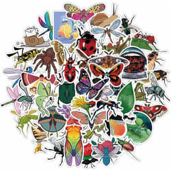 Insect Water Bottle Stickers Waterproof Vinyl 50pcs Stickers for Laptop Computer Phone Bumper Skateboard Luggage Bug Stickers for Teenager Kids