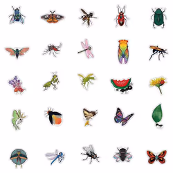 Insect Water Bottle Stickers Waterproof Vinyl 50pcs Stickers for Laptop Computer Phone Bumper Skateboard Luggage Bug Stickers for Teenager Kids