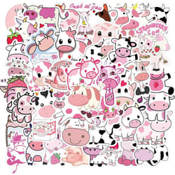 Cute Pink Cow Sticker Kawaii Stickers for Party Vinyl Waterproof Cartoon Animal Stickers for Water Bottle,Laptop,Envelopes,Crafts Scrapbooking50 Pcs
