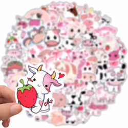Cute Pink Cow Sticker Kawaii Stickers for Party Vinyl Waterproof Cartoon Animal Stickers for Water Bottle,Laptop,Envelopes,Crafts Scrapbooking50 Pcs