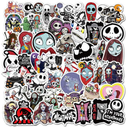 Nightmare Before Christmas Halloween Stickers 50 Pack, Cute Vinyl Waterproof Decals for Laptop, Water Bottles, Guitar, Skateboard Stickers