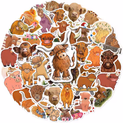 50pcs Cute Highland Cow Stickers for Water Bottles Scottish Highland Cattle Laptop Phone Luggage Sticker Vinyl Decal Stickers ...