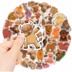 50pcs Cute Highland Cow Stickers for Water Bottles Scottish Highland Cattle Laptop Phone Luggage Sticker Vinyl Decal Stickers Favors Decor
