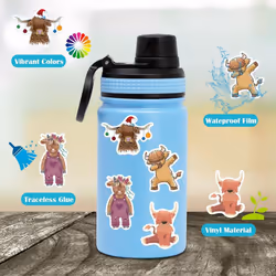 50pcs Cute Highland Cow Stickers for Water Bottles Scottish Highland Cattle Laptop Phone Luggage Sticker Vinyl Decal Stickers Favors Decor