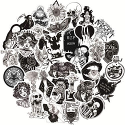 50PCS Gothic Stickers for Water Bottle,Black White Skull Stickers,Waterproof Vinyl Stickers Perfect for Laptop Phone Car Skateboard