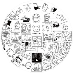 Kawaii Cartoon Black and White Stickers for Water Bottle Laptop Computer Cute Vinyl Reusable Waterproof Stickers for Kids 40 Pcs