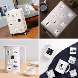 Kawaii Cartoon Black and White Stickers for Water Bottle Laptop Computer Cute Vinyl Reusable Waterproof Stickers for Kids 40 Pcs