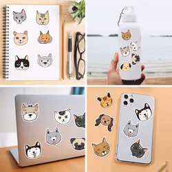 Cute Funny Cat Dog Animal Stickers for Laptop Water Bottles Kawaii Vinyl Waterproof Stickers for Kids Teens Adults 50 Pcs