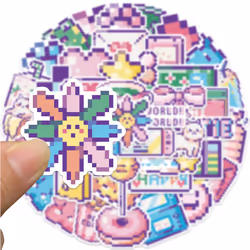 Kawaii Cartoon Pink Pixel Style Stickers for Kids Teens Adults Cute Waterproof Vinyl Stickers for Water Bottles Laptop 45 Pcs
