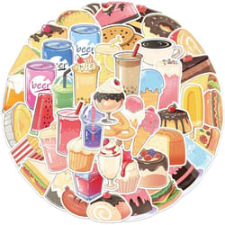 50Pcs Desserts and Drink Stickers for Water Bottle, Waterproof Vinyl Cute Sticker for Scrapbook, Laptop, Guitar, Skateboard, Bicycle