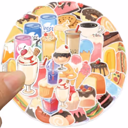 50Pcs Desserts and Drink Stickers for Water Bottle, Waterproof Vinyl Cute Sticker for Scrapbook, Laptop, Guitar, Skateboard, Bicycle