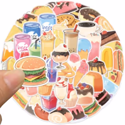 50Pcs Desserts and Drink Stickers for Water Bottle, Waterproof Vinyl Cute Sticker for Scrapbook, Laptop, Guitar, Skateboard, Bicycle