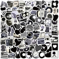 100Pcs Black and White Stickers for Water Bottle, Waterproof Vinyl Small Stickers for Laptop, Luggage, Skateboard, Bike, Vintage Graffiti Stickers