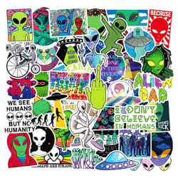 Vinyl Alien Stickers Laptop Alien UFO Stickers Pack 50 Pcs Alien Decals for Water Bottle Laptops Ipad Cars Luggages