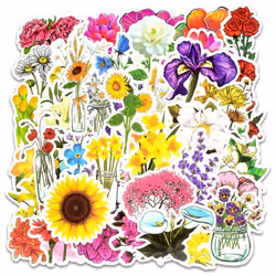Vinyl Spring Flower Stickers Pack 50 Pcs Cute Flower Decals for Laptop Ipad Car Luggage Water Bottle Helmet
