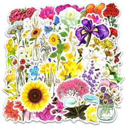 Vinyl Spring Flower Stickers Pack 50 Pcs Cute Flower Decals for Laptop Ipad Car Luggage Water Bottle Helmet