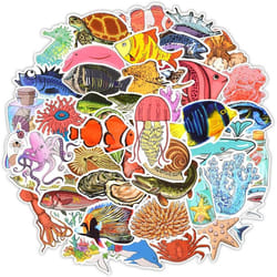 Vinyl Sea World Stickers Laptop Marine Animals Stickers Pack 50 Pcs Sea Marine Decals for Water Bottle Laptops Ipad Cars Luggages