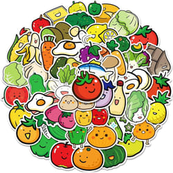 Fruit and Vegetable Stickers for Kids 50Pcs Waterproof Vinyl Decals for Water Bottles,Refrigerator Luggage,Computer Mobile Phone,Skateboard Decor